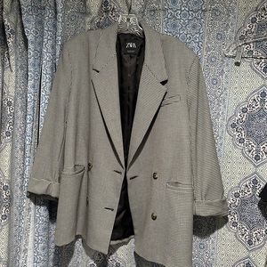 Zara over size black and white checked blazer, size small